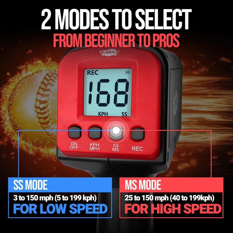 PLAYAPUT Baseball Radar Guns - Speed Sensors Baseball Speed Training Equipment with LED+LCD Larger Display, Handheld or Hand Free Speed Radar Gun for All Baseball Players| with Tripod - Image 5